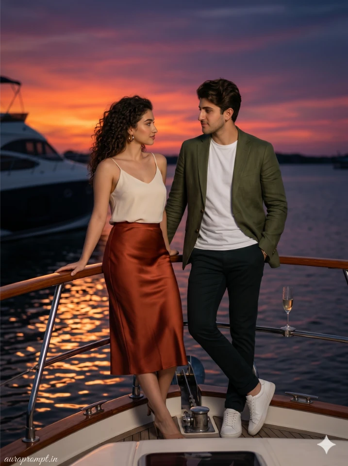 Luxury Yacht Couple Sunset Photoshoot AI Prompt