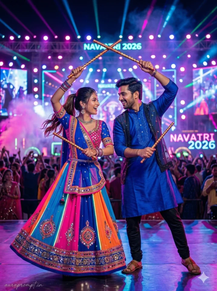 Navratri Couple Dandiya AI Photo Prompt