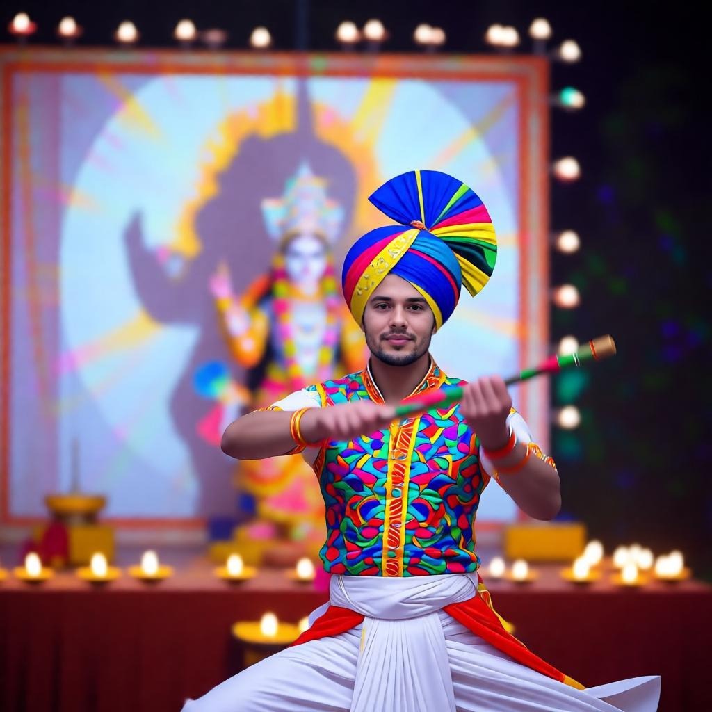 Navratri Couple Selfie in Vibrant Pandal – Ultra Realistic Portrait