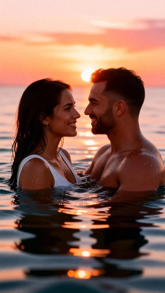 Romantic Sunset Beach Couple AI Photo Editing Prompt