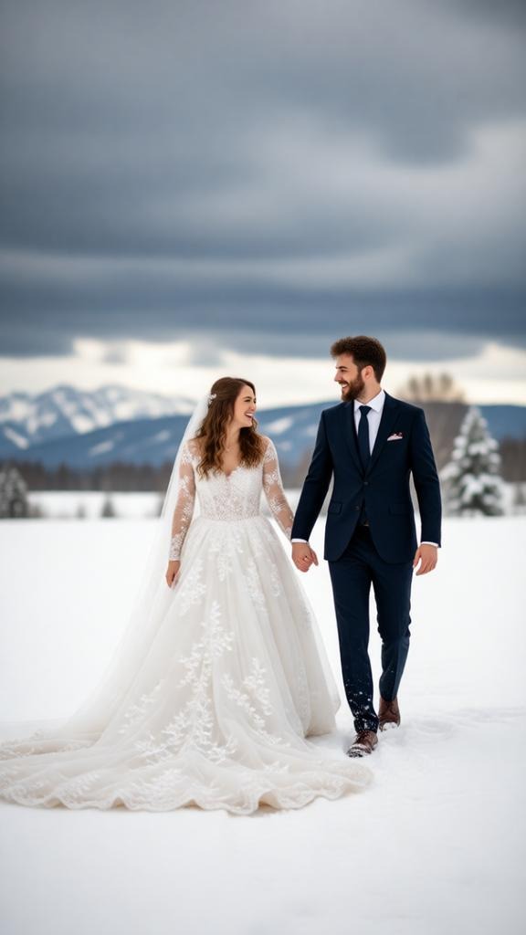 Snowy Winter Wedding Walk Photo Prompt