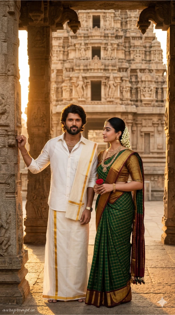South Indian Couple Portrait AI Prompt
