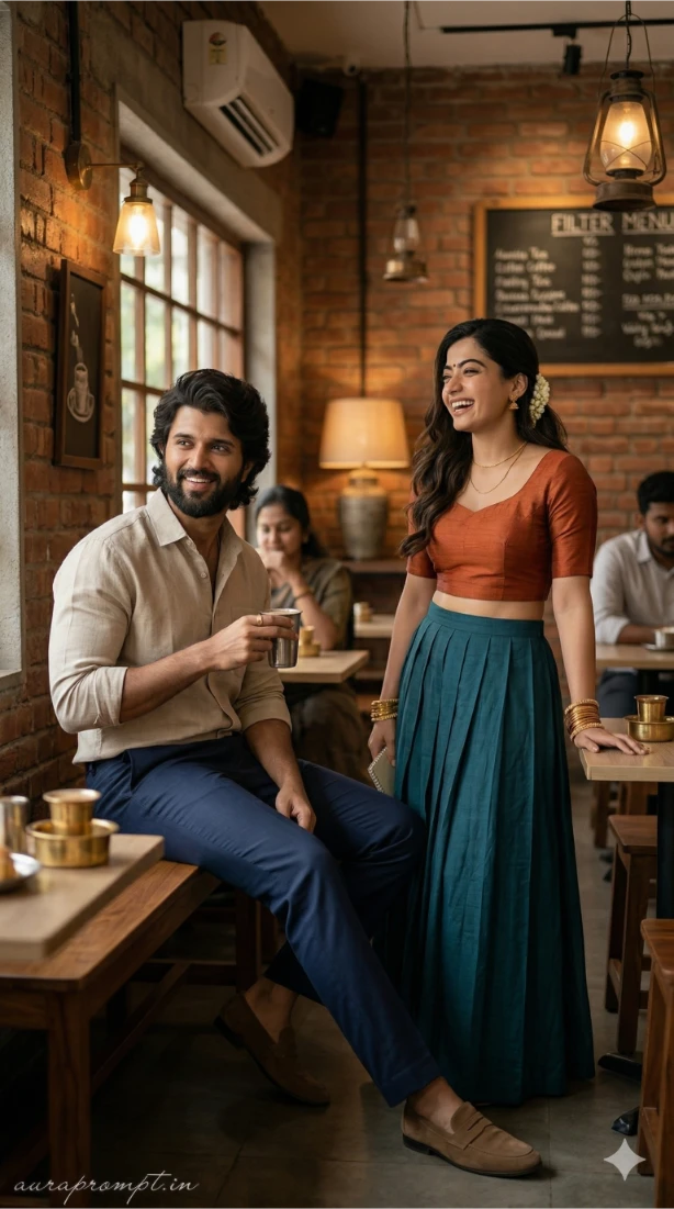 South Indian Couple Portrait in Modern Coffee Shop