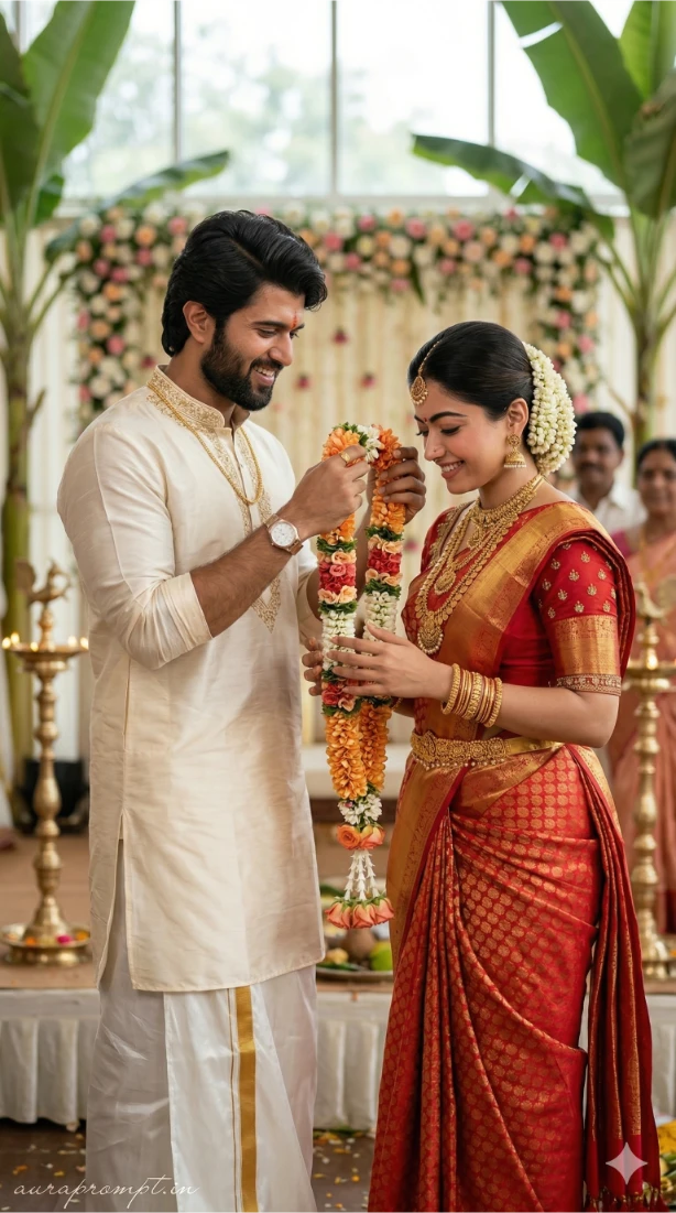 South Indian Wedding Couple Portrait AI Prompt
