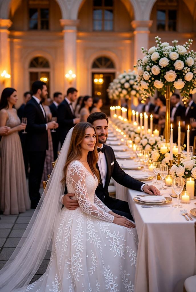 Ultra-Realistic Royal Palace Wedding Reception Photo Prompt