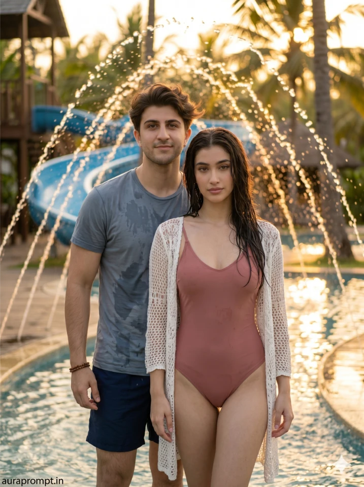 Water Park Gemini AI Prompt: Cinematic Couple Editorial