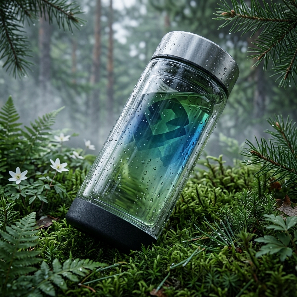 Luxury Matte Black Perfume Bottle in Misty Forest Product Shot