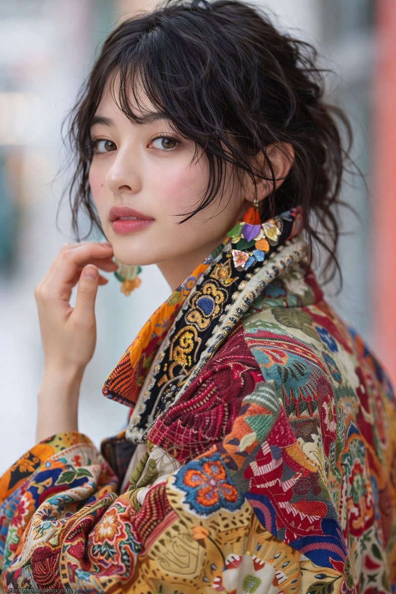 8K Fashion Portrait: Patchwork Jacket & Soft Glam