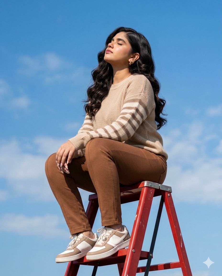 AI Lifestyle Prompt for Outdoor Portrait on a Step Ladder