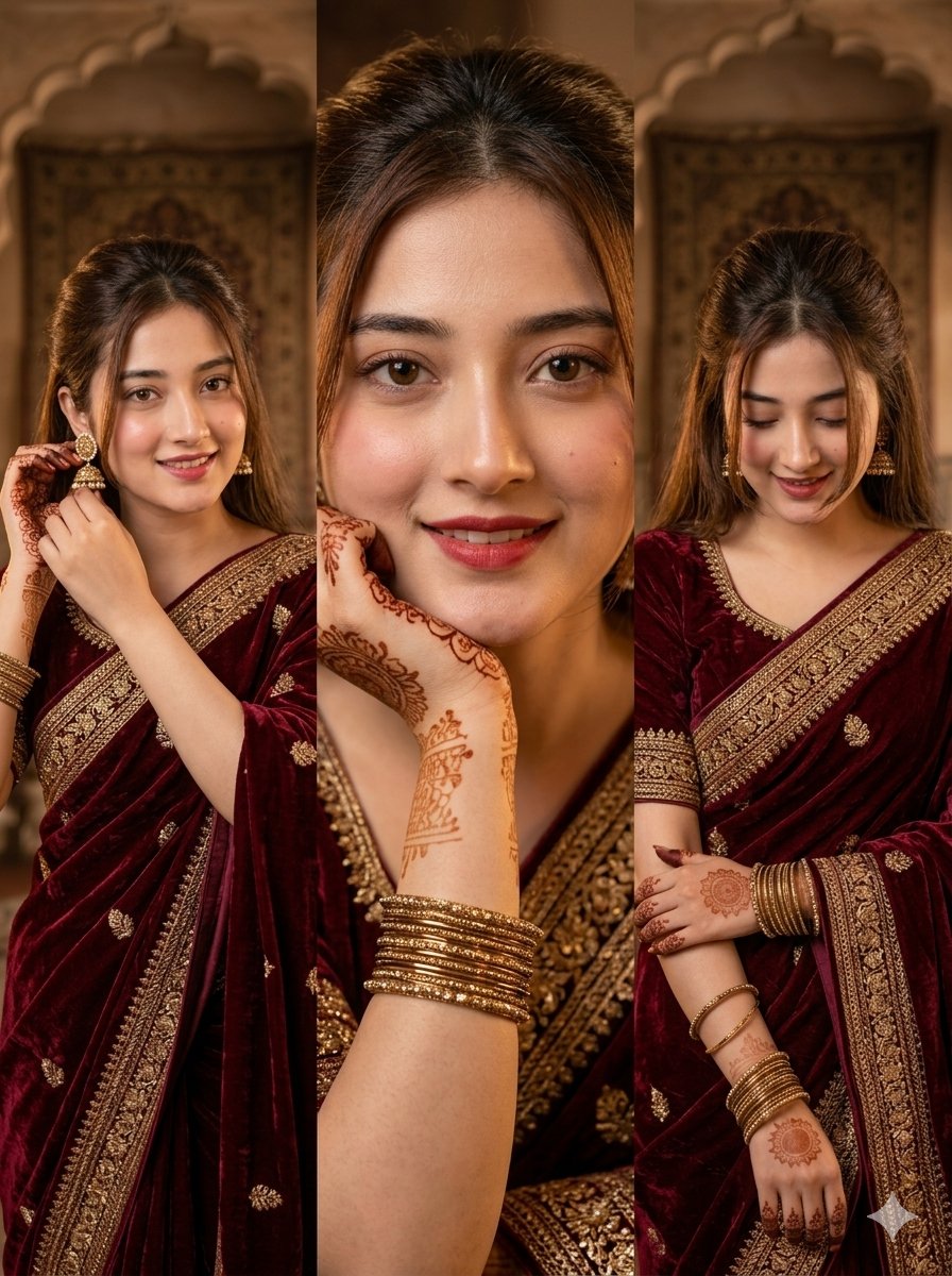 AI Portrait Prompt: Ultra-Realistic Indian Girl in Maroon Saree for Stunning Social Media Posts