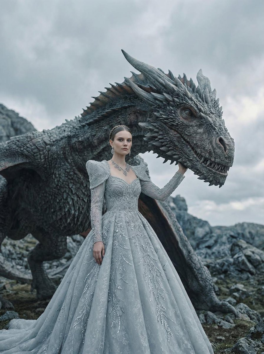 AI Prompt: Fantasy Fashion Editorial Portrait with Dragon