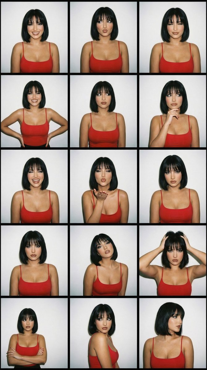 AI Prompt for 16 Frame Photobooth Grid Contact Sheet with Adult Model