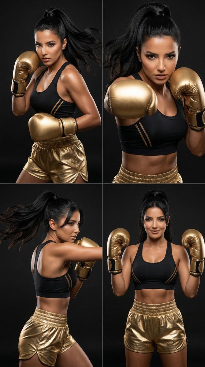 AI Prompt for 2x2 Luxury Fashion Boxing Editorial in Gold Accents