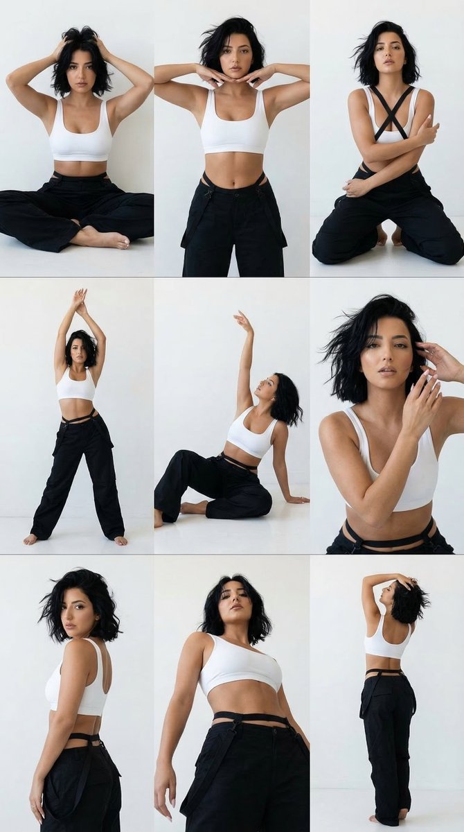 AI Prompt for 3x3 Fashion Editorial Grid: Minimalist Dance Photography