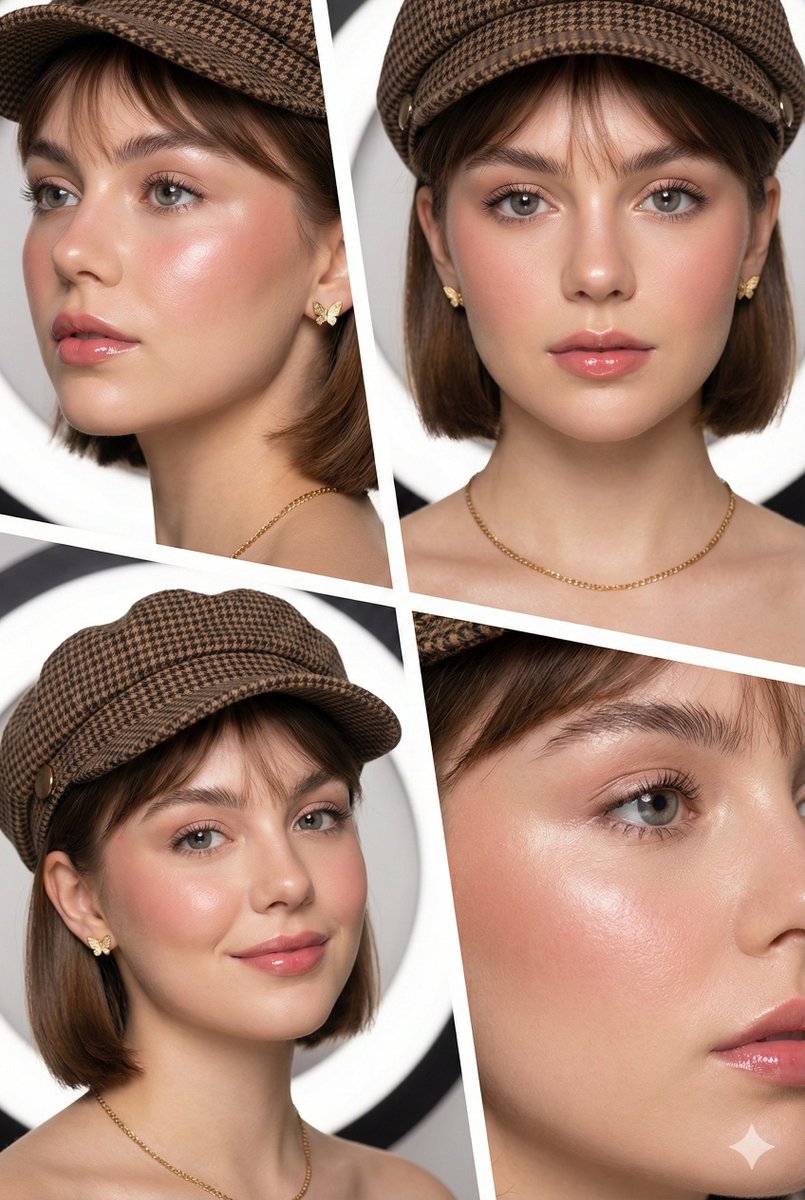 AI Prompt for 4-Panel Beauty Editorial Collage with Glass Skin Aesthetic