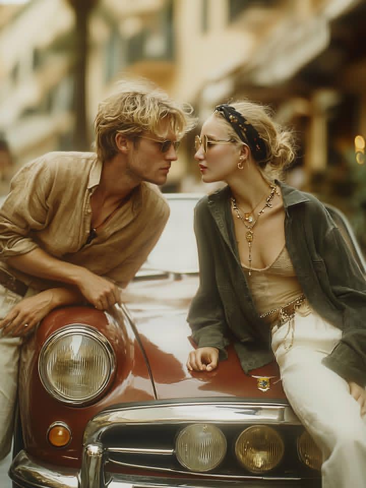 AI Prompt for 70s Retro Style Couple Photography
