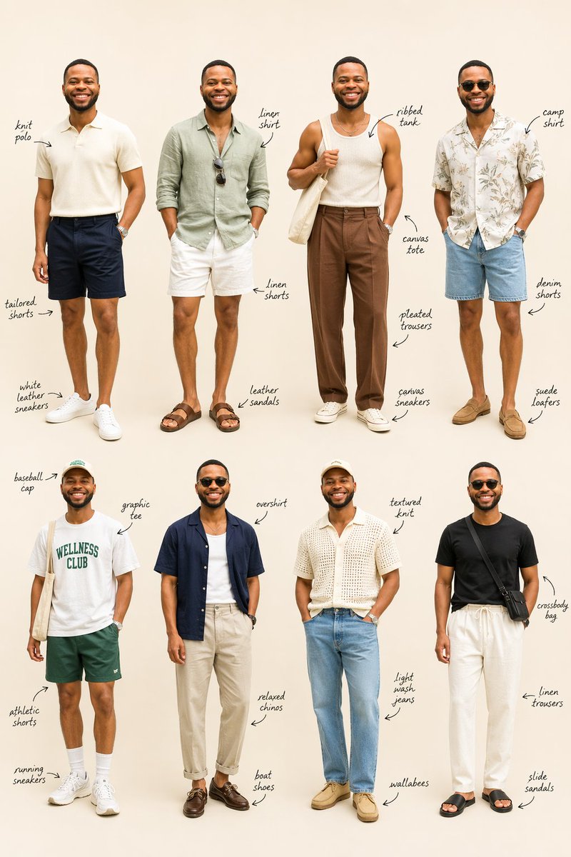 AI Prompt for 8-Look Men's Fashion Styling Board with Handwritten Labels