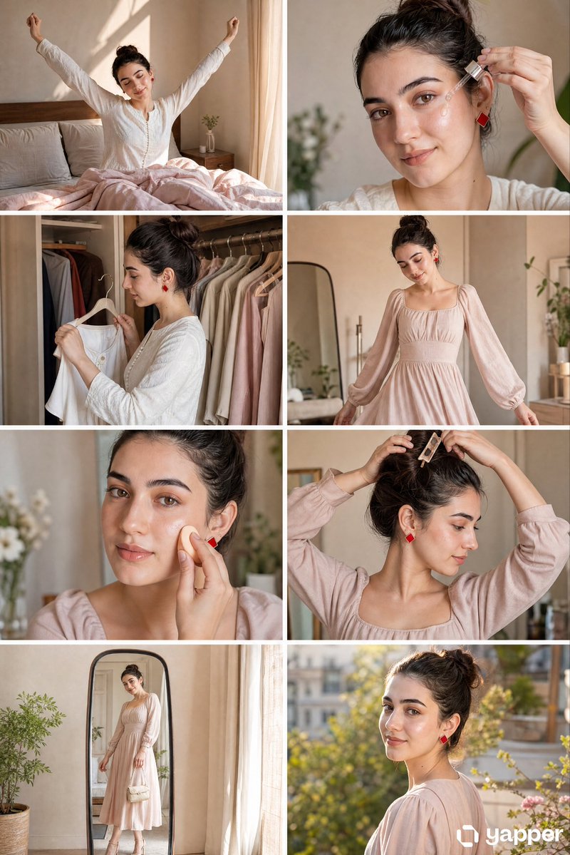 AI Prompt for 8-Panel GRWM Cinematic Storyboard