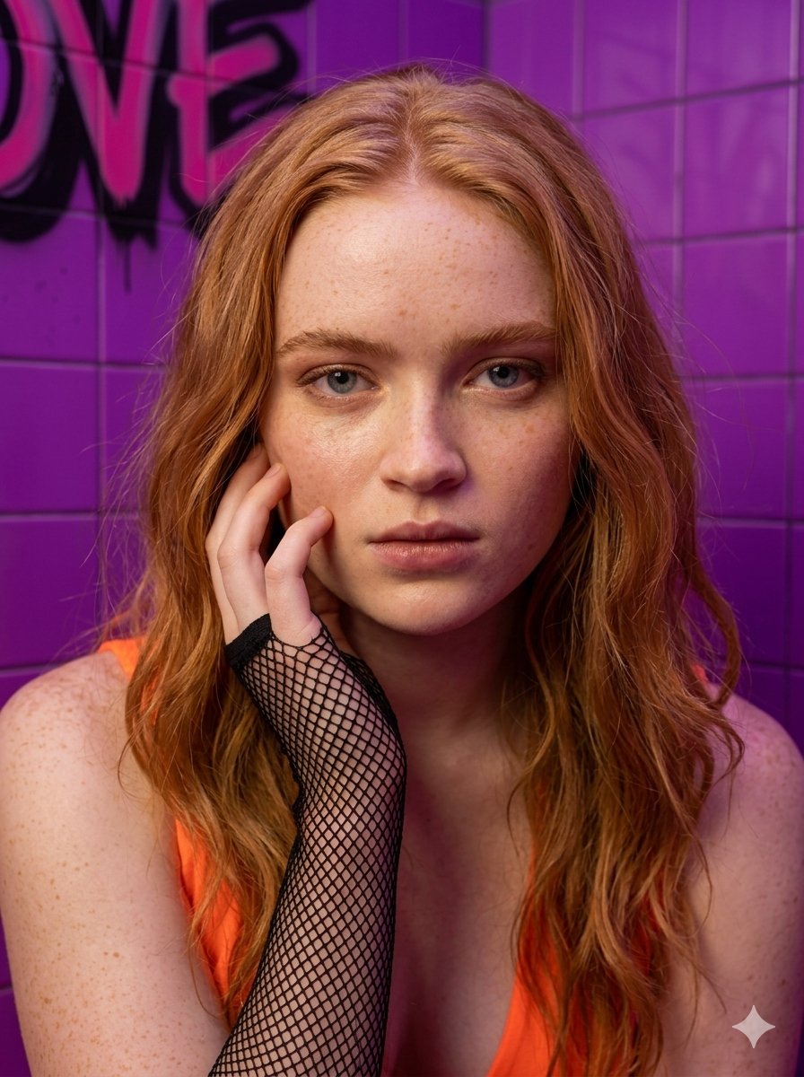 AI Prompt for 8K Neon Fashion Portrait of Sadie Sink