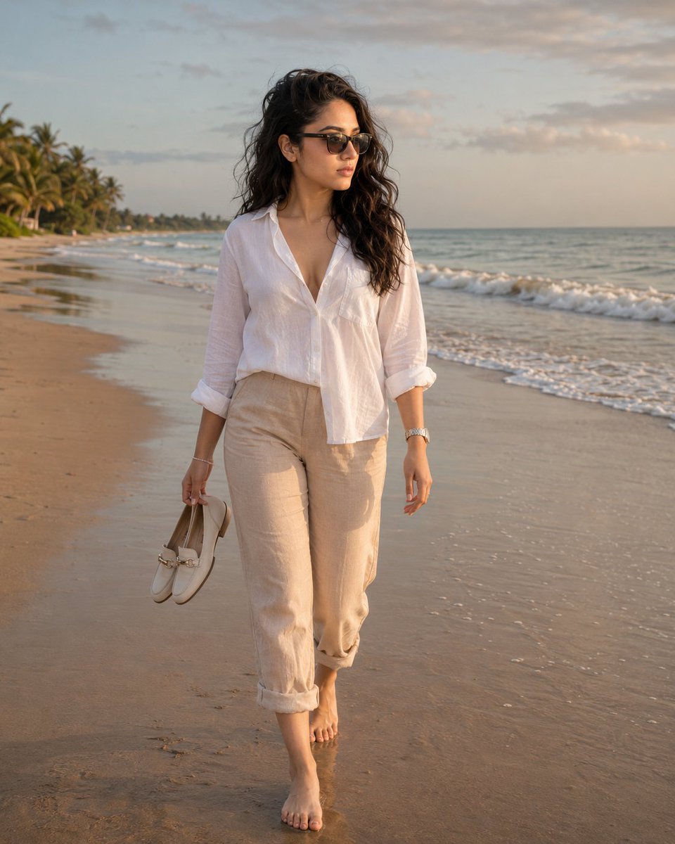 AI Prompt for a Cinematic Golden Hour Beach Scene Model Walk