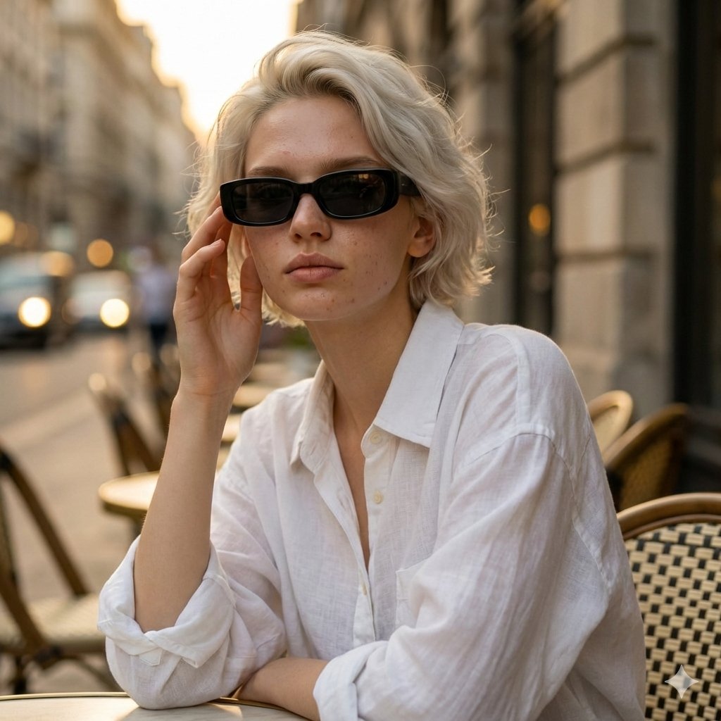 AI Prompt for a Photorealistic Golden Hour Portrait of a Young Woman at an Outdoor Café