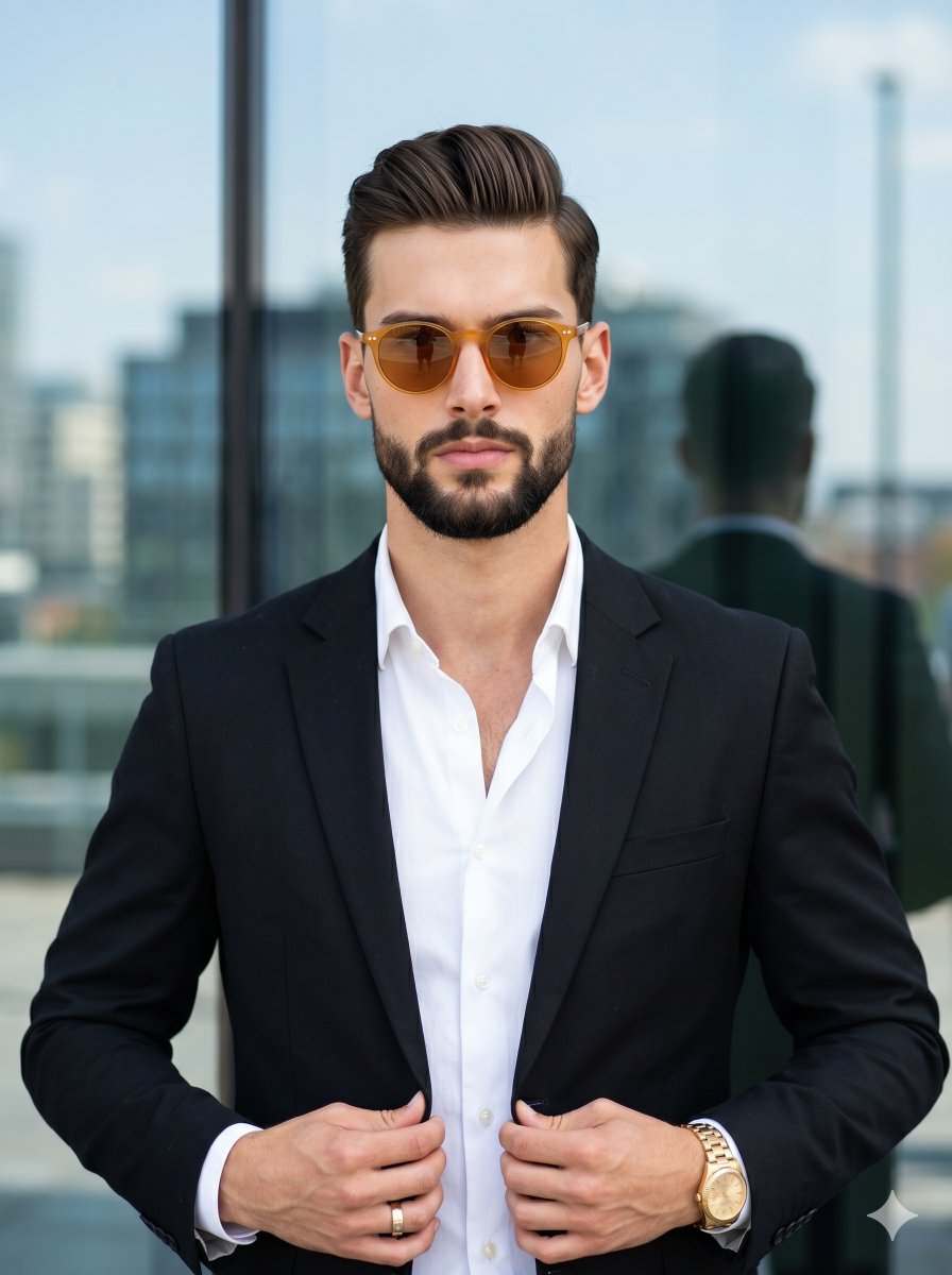 AI Prompt for a Stylish Bearded Man Fashion Portrait