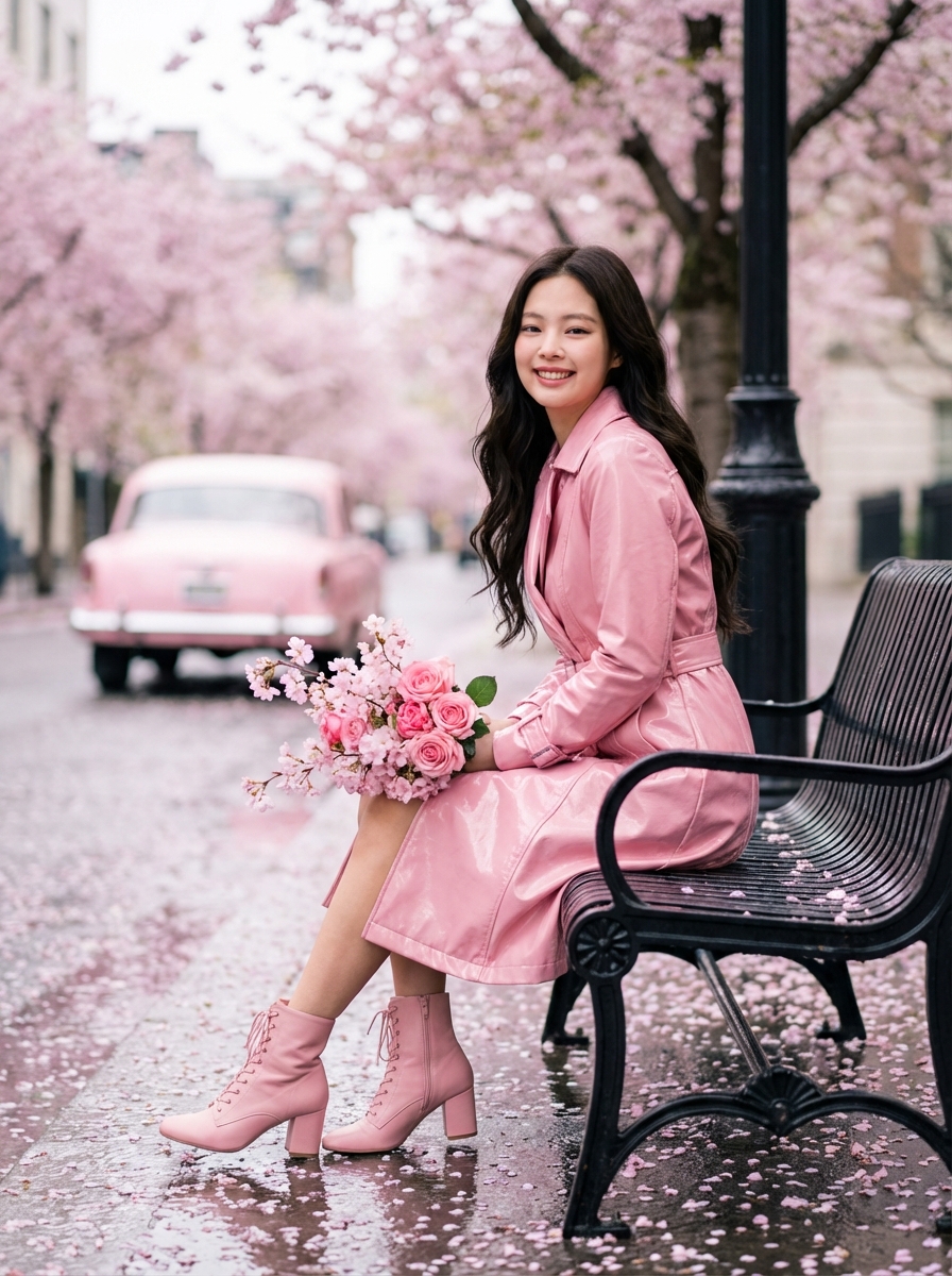AI Prompt for AI-Generated Jennie Kim Portrait with Spring Cherry Blossom Background