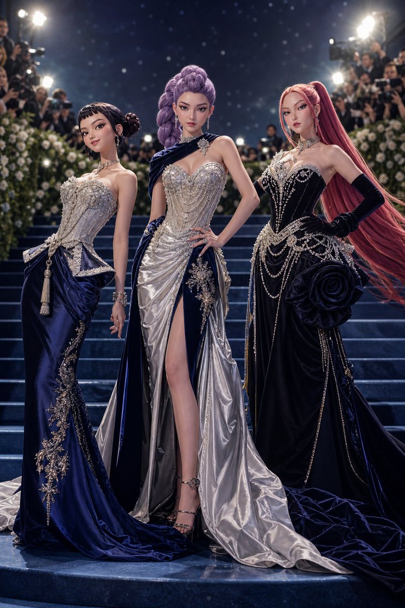 AI Prompt for Anime-Inspired Met Gala Group Portraits with Luxurious Fashion