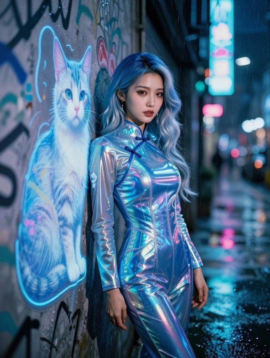 AI Prompt for Authentic Cyberpunk Fashion Photography with Neon Glows