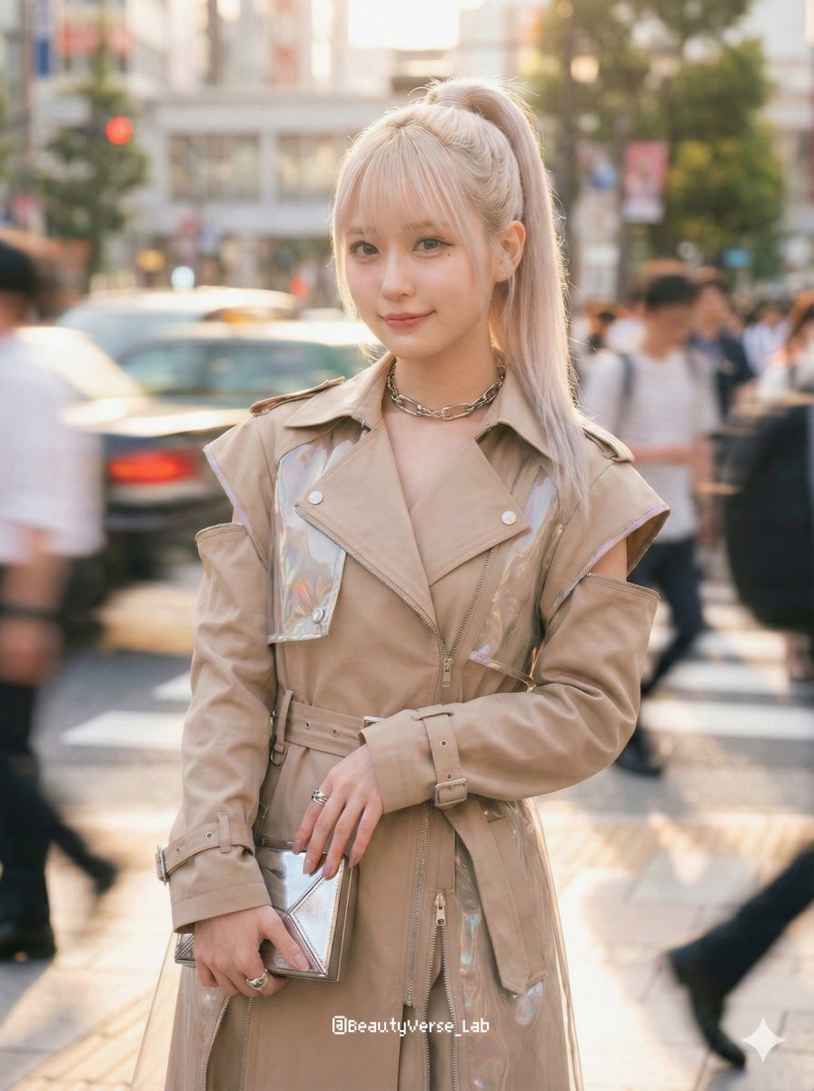AI Prompt for Avant-Garde Street Fashion Photography with East Asian Model