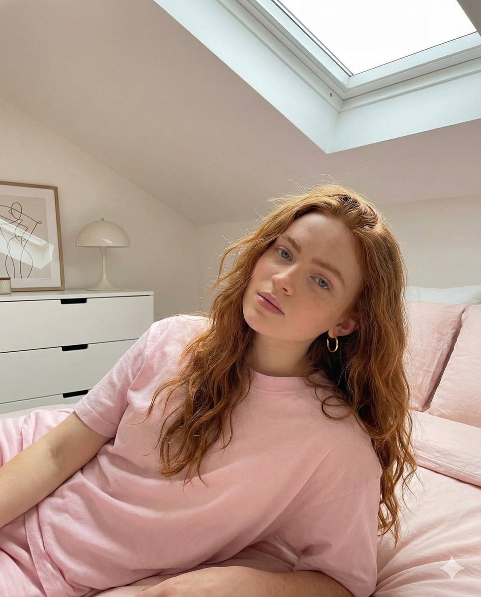 AI Prompt for Bold Pink Fashion Portrait of Sadie Sink