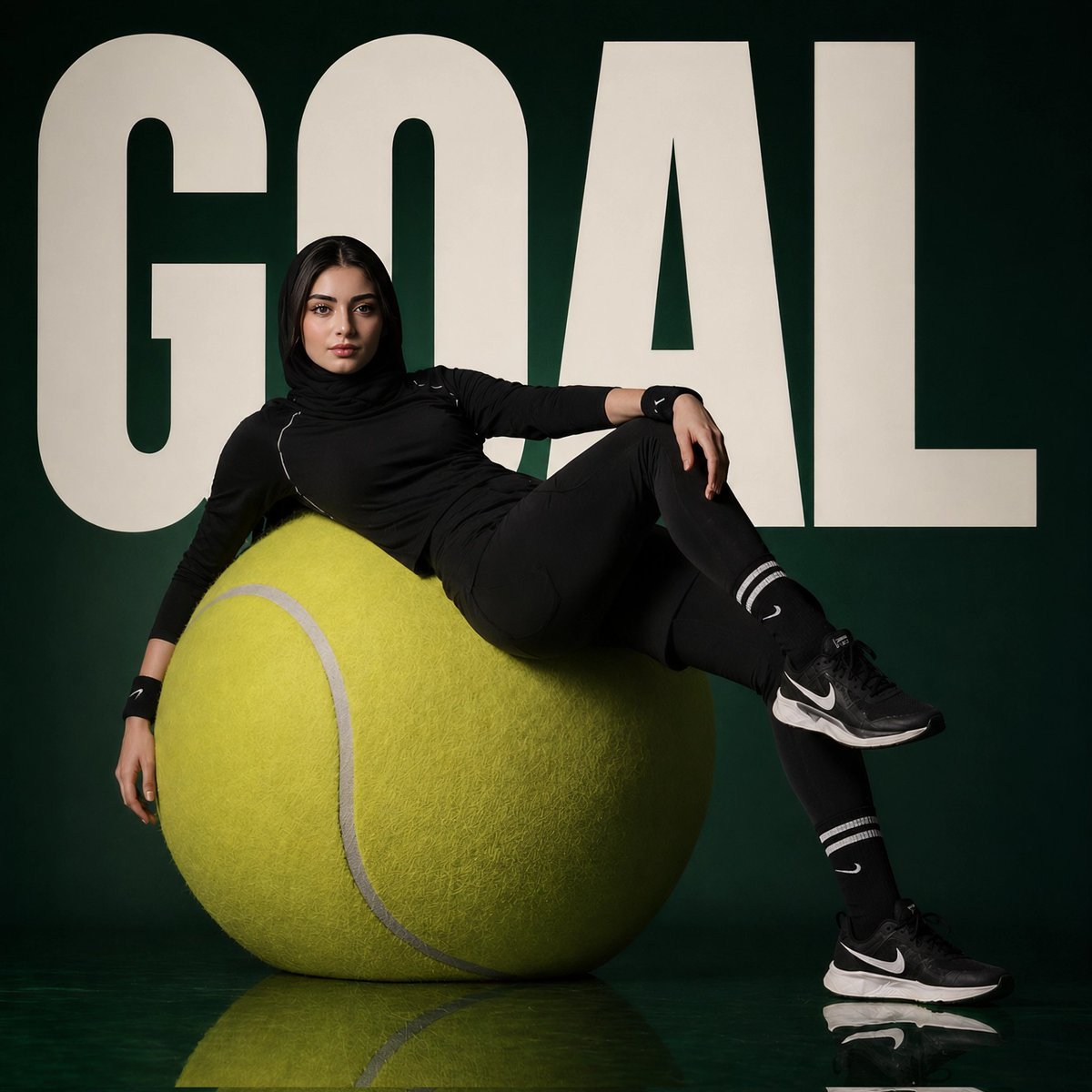 AI Prompt for Bold Studio Sports Fashion Poster with Oversized Tennis Ball