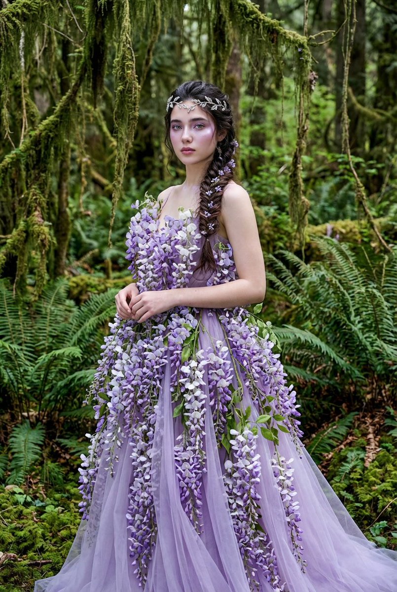 AI Prompt for Botanical Couture Fashion Portrait with Technical Specs