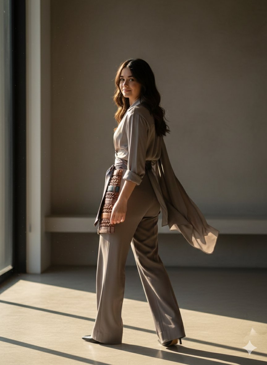 AI Prompt for Chic Fashion Portrait with Soft Drapery Effect