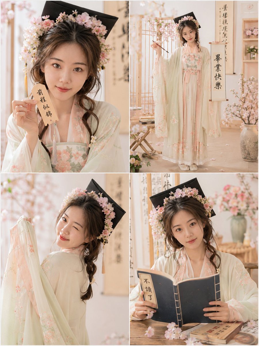 AI Prompt for Chinese Hanfu Graduation Photo Grid Templates