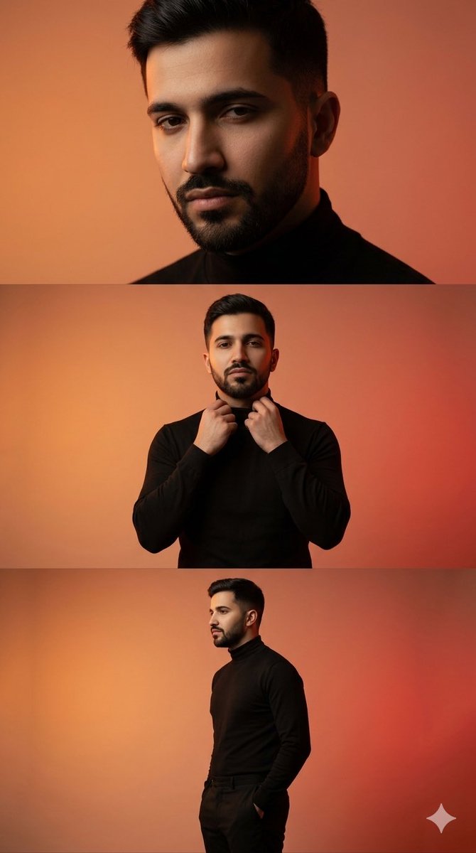 AI Prompt for Cinematic 3-Panel Portrait of a Stylish Young Man