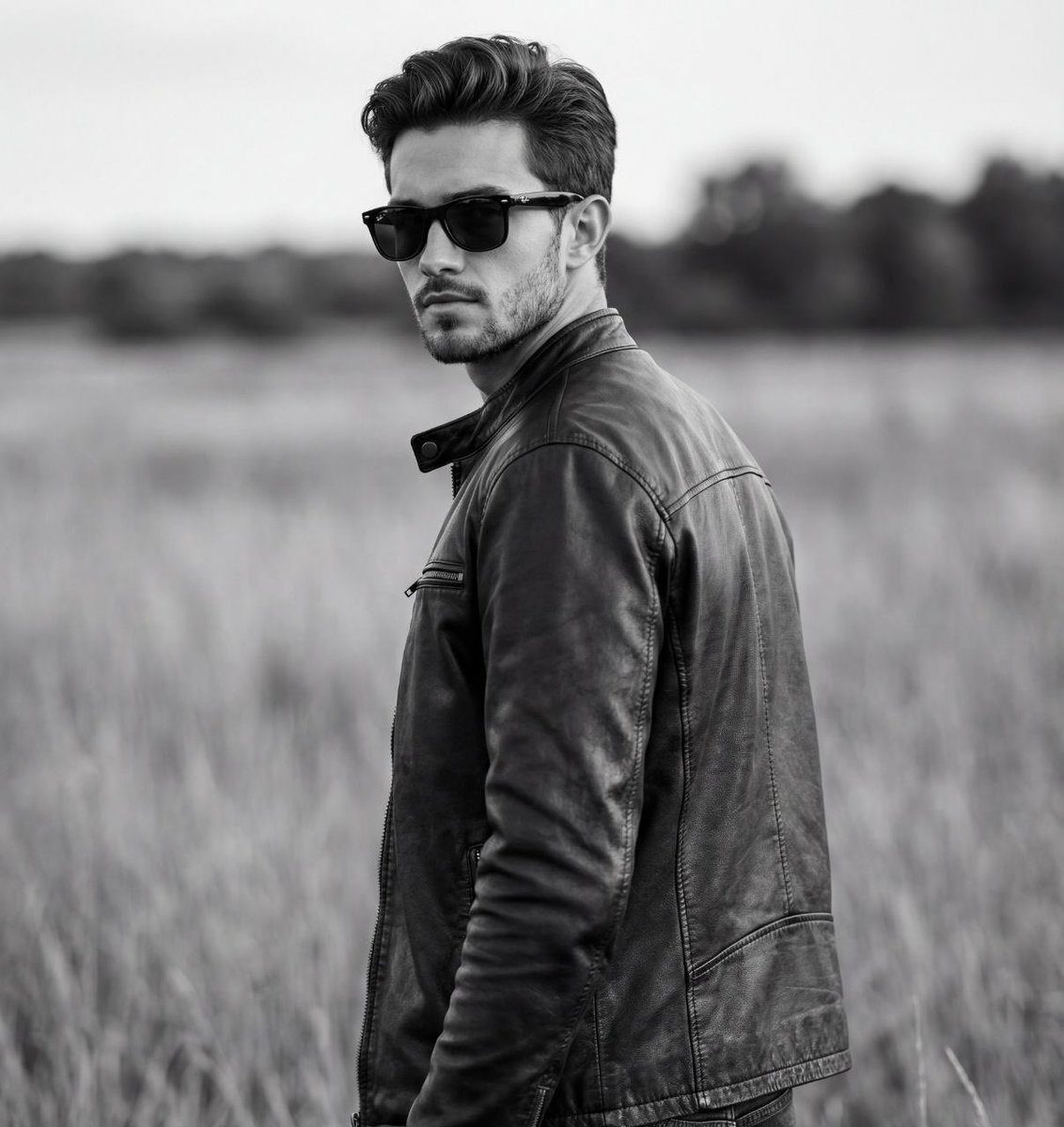 AI Prompt for Cinematic Biker Portrait in Black and White