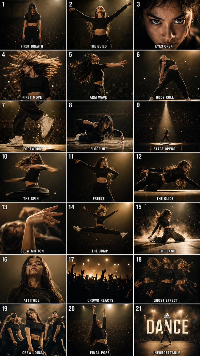 AI Prompt for Cinematic Dance Routine Storyboard with Teenage Dancer Aesthetic