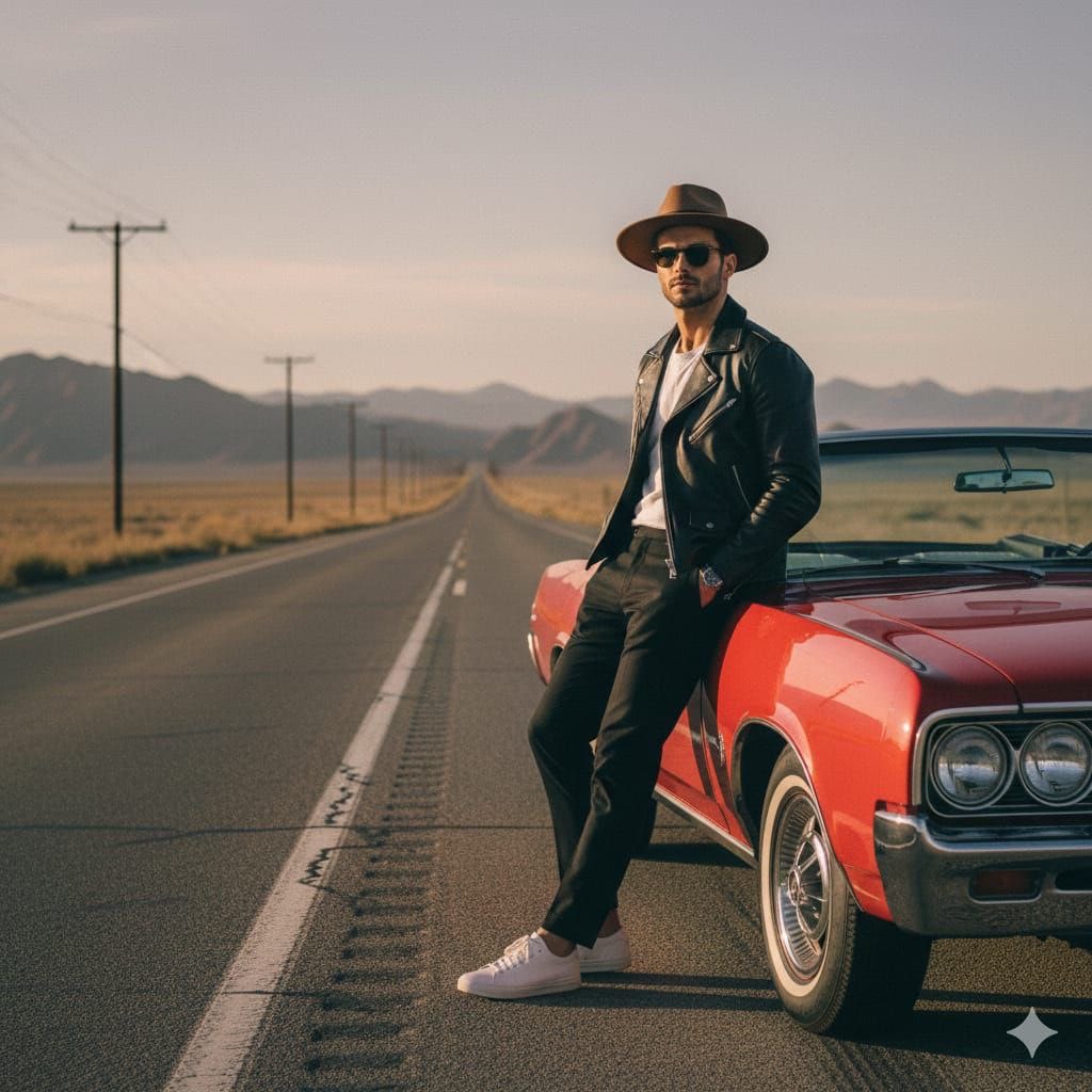 AI Prompt for Cinematic Desert Highway Fashion Portrait