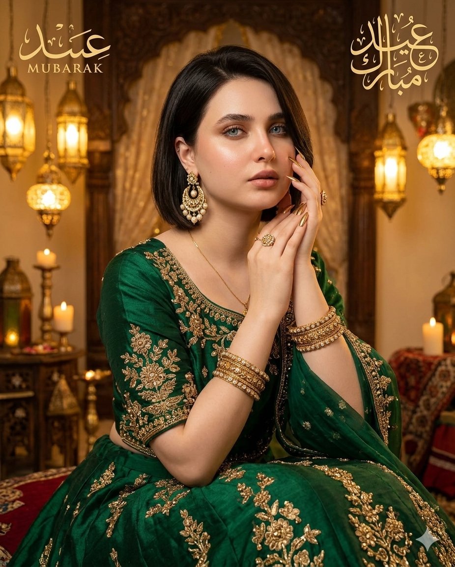 AI Prompt for Cinematic Eid Portrait with Embroidered Salwar Kameez