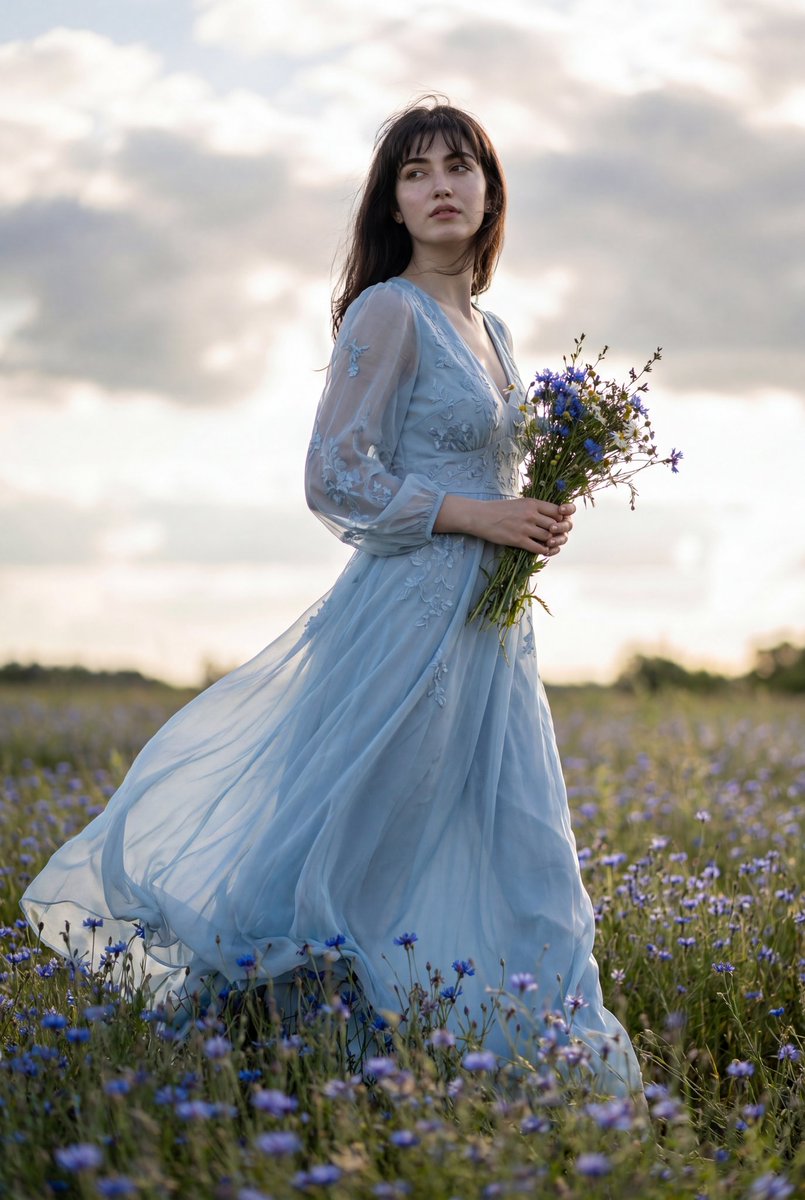 AI Prompt for Cinematic Fashion Editorial Wildflower Portrait