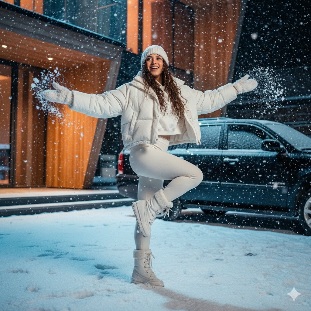 AI Prompt for Cinematic Fashion Photography in Snowy Winter Scene