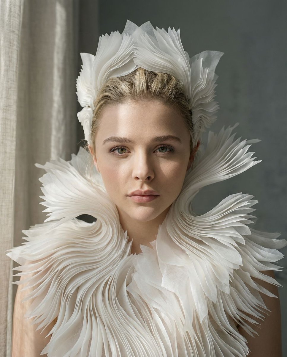 AI Prompt for Cinematic Fashion Portrait with Avant-Garde Collar and Headpiece