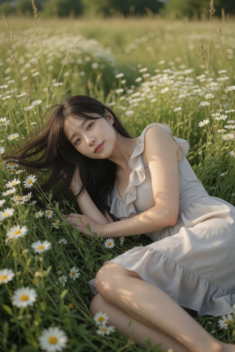 AI Prompt for Cinematic Golden-Hour Portrait of Woman in Daisy Field