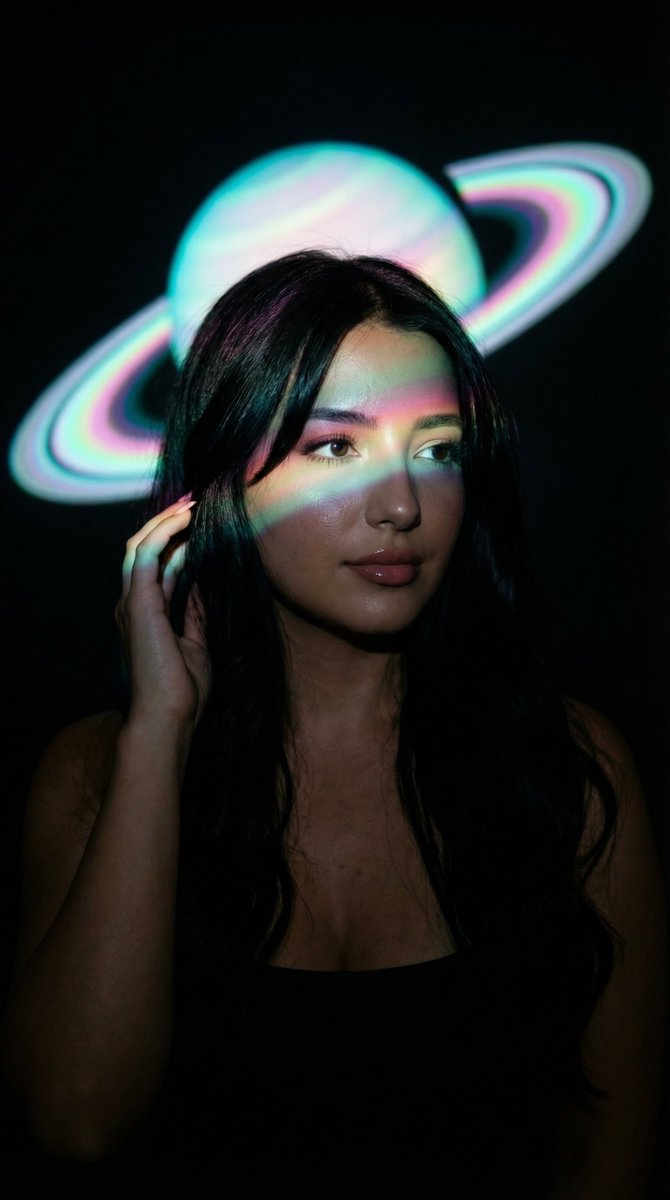 AI Prompt for Cinematic, Low-Key Portrait with Saturn Projection: Generative Art for Creative Enthusiasts