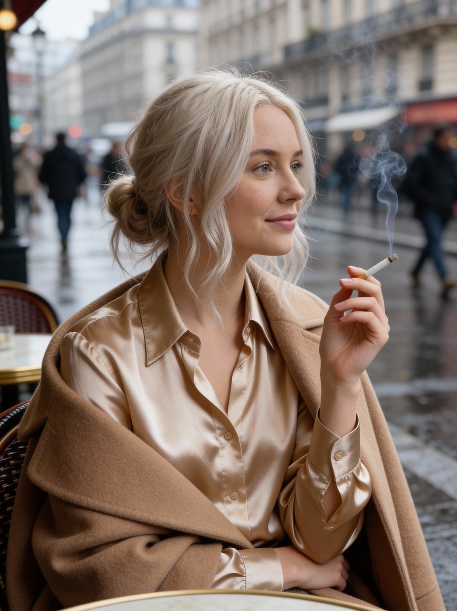 AI Prompt for Cinematic Parisian Cafe Portrait with Quiet Luxury Fashion