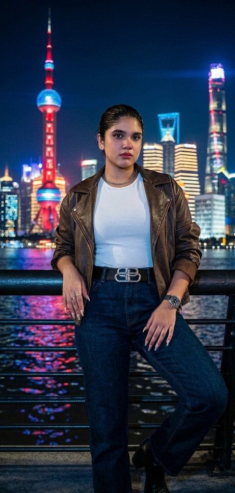 AI Prompt for Cinematic Shanghai Night Scene with Fashion Details