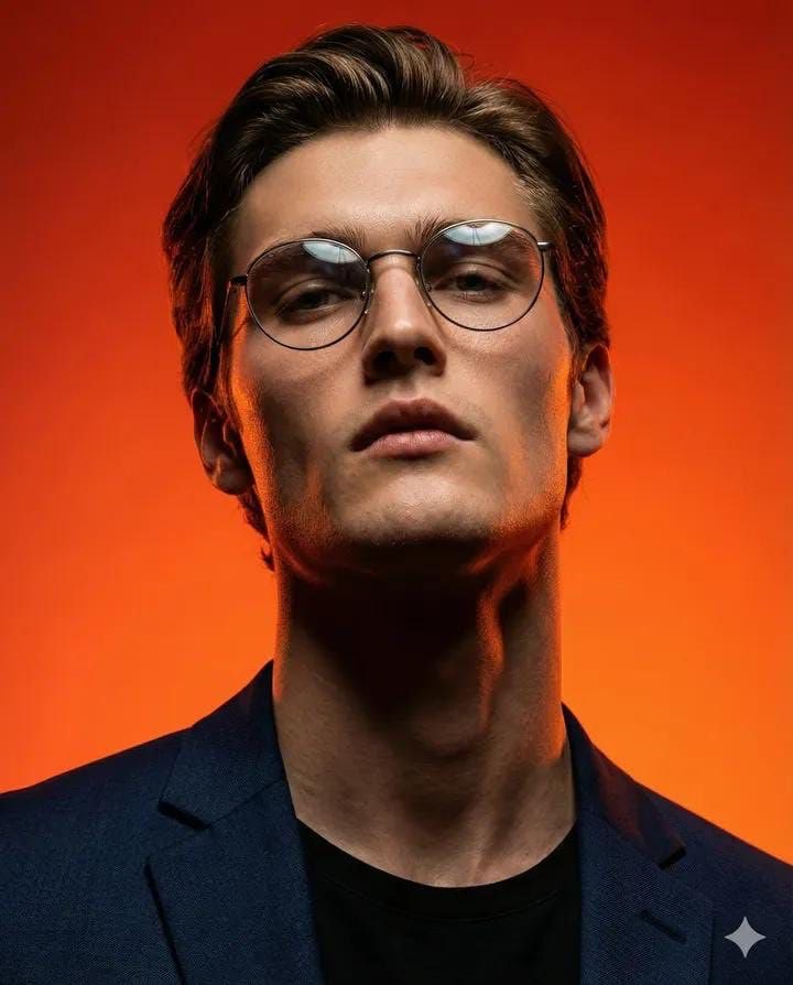 AI Prompt for Cinematic Studio Portraits of Intellectual Men with Gradient Backgrounds