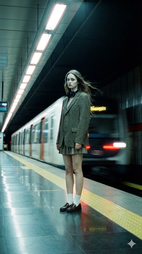 AI Prompt for Cinematic Subway Fashion Photography with Long Exposure