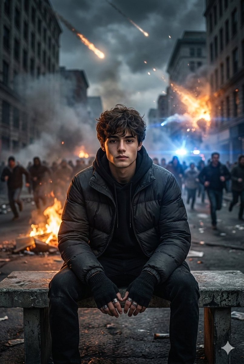 AI Prompt for Cinematic Urban Apocalypse Portrait - Fashionable Male Model in Desolate Cityscape